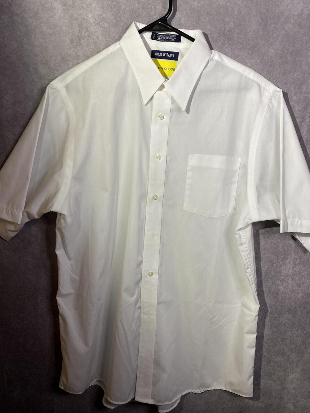 Puritan Shirt Mens 16.5 L White Short Sleeve Dress Collared Pocket Easy Care